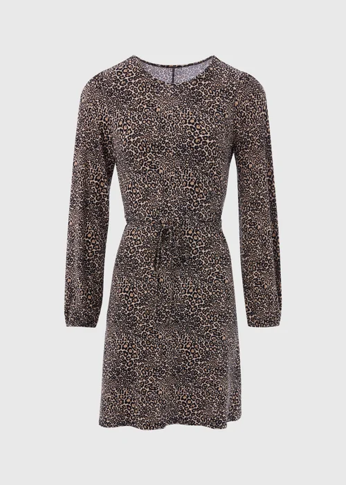 Black Animal Print Tie Waist Mini Jersey Dress - 8 Image 5