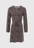 Black Animal Print Tie Waist Mini Jersey Dress - 8 Image 5