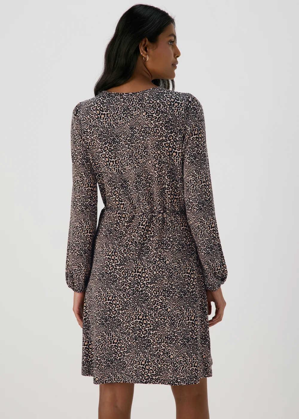 Black Animal Print Tie Waist Mini Jersey Dress - 8 Image 2