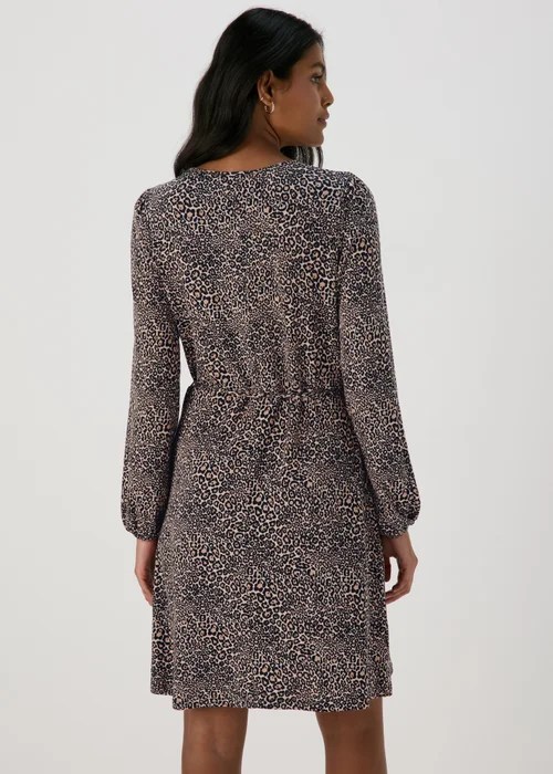 Black Animal Print Tie Waist Mini Jersey Dress - 8 Image 2