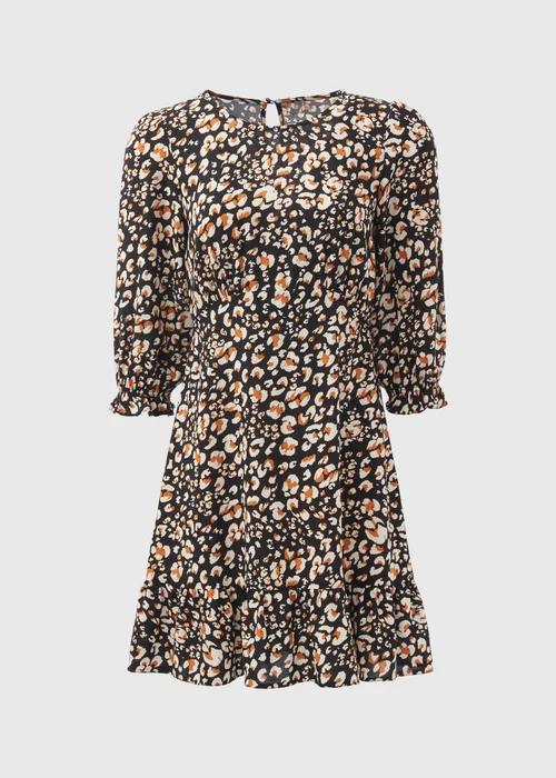 Black Animal Print Frill Cuff Mini Dress - 8 Image 5