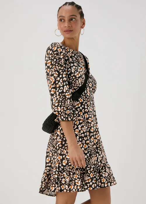 Black Animal Print Frill Cuff Mini Dress - 8 Image 1