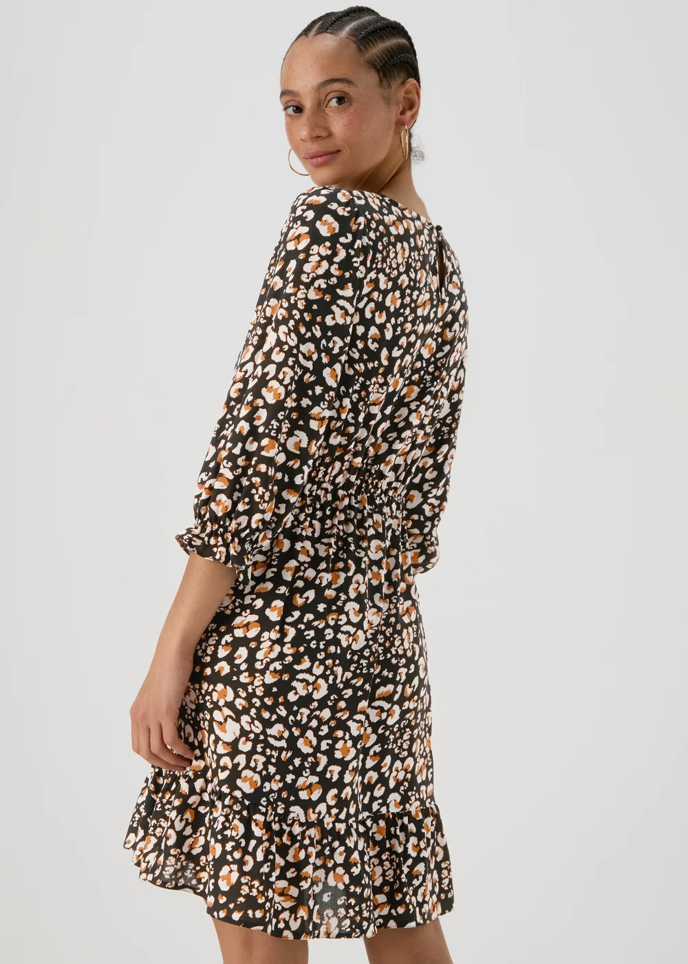 Black Animal Print Frill Cuff Mini Dress - 8 Image 2