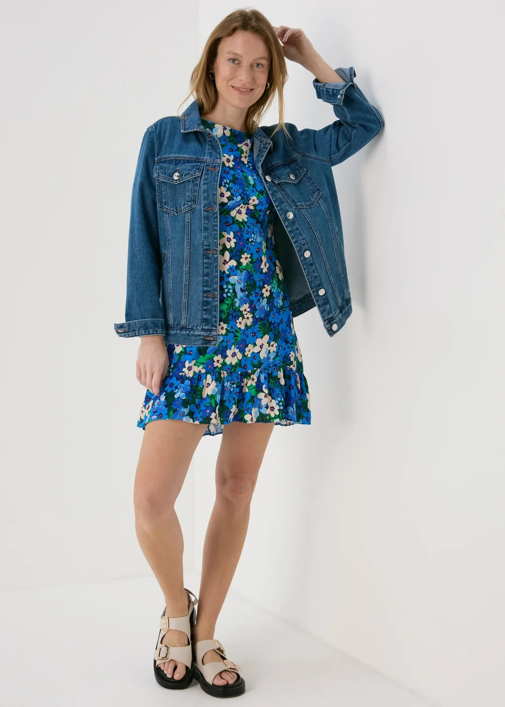 Blue Frill Cuff Mini Dress - 8 Image 4