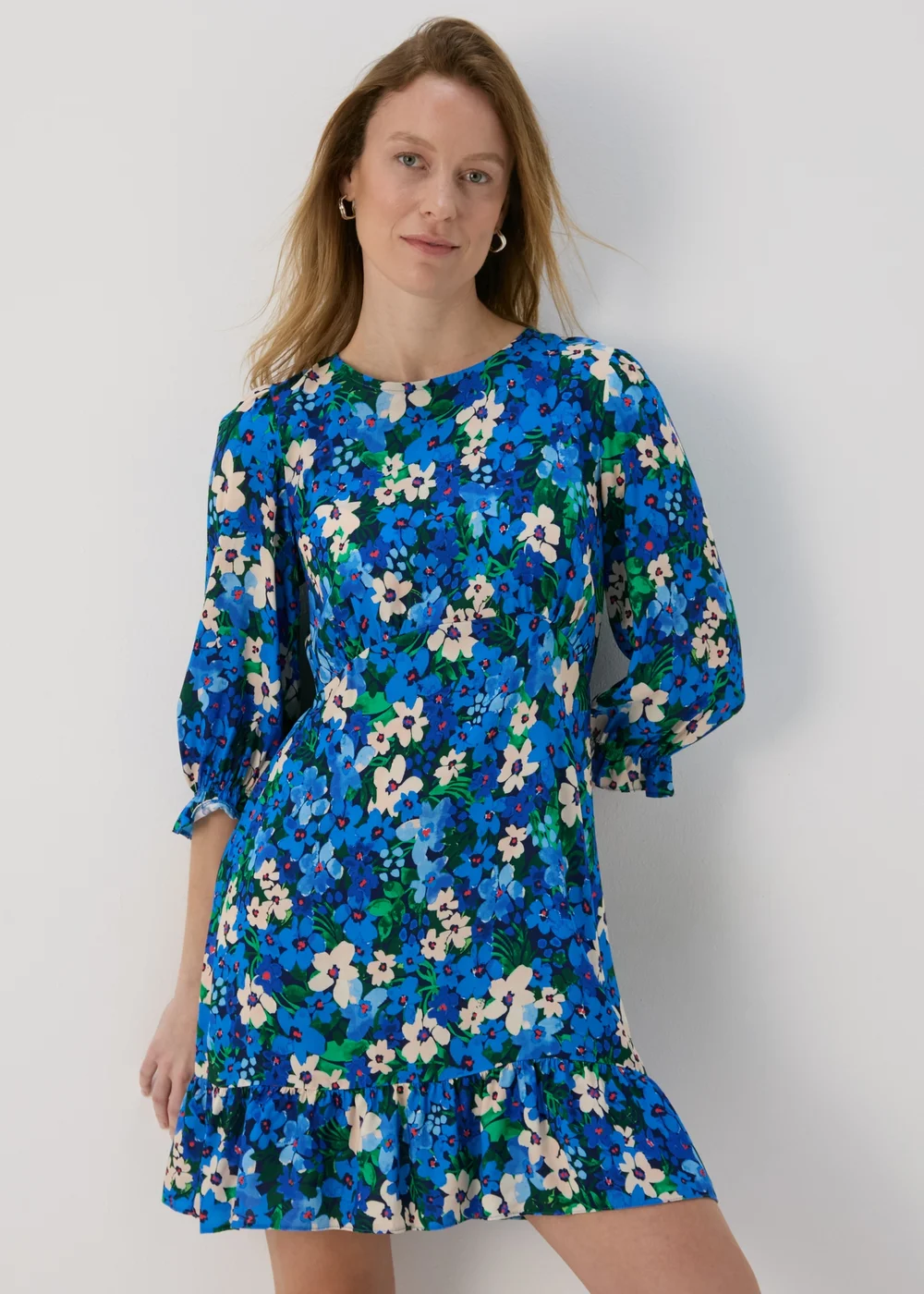 Blue Frill Cuff Mini Dress - 8 Image 1