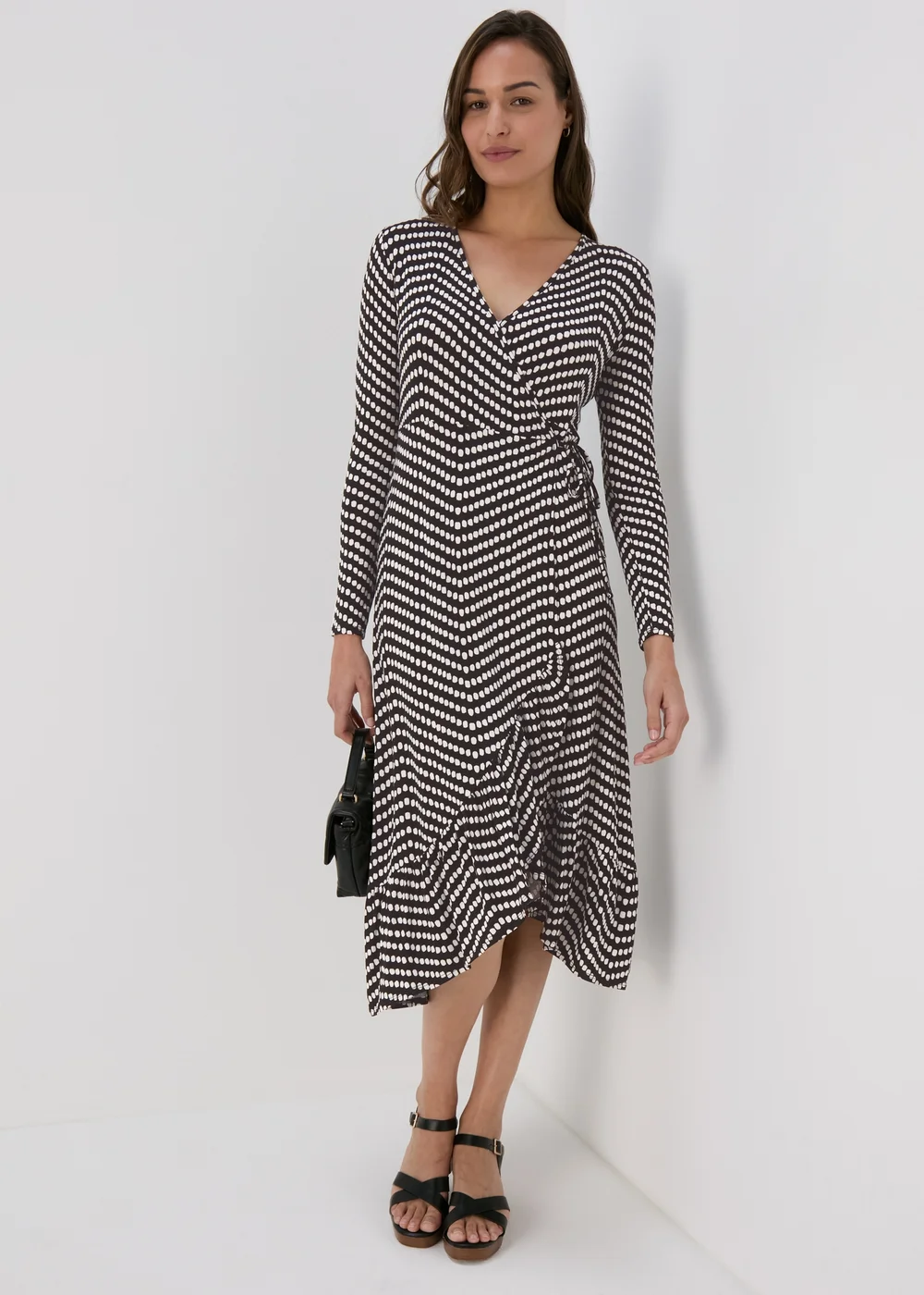 Black Spot Frill Hem Wrap Dress - 8 Image 4