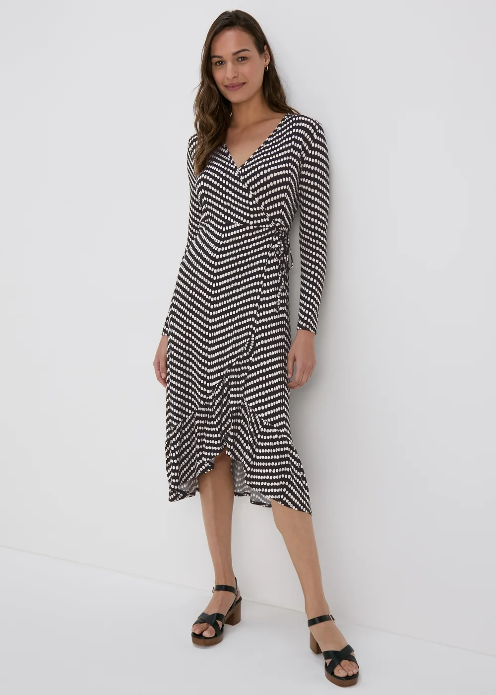 Black Spot Frill Hem Wrap Dress - 8 Image 1