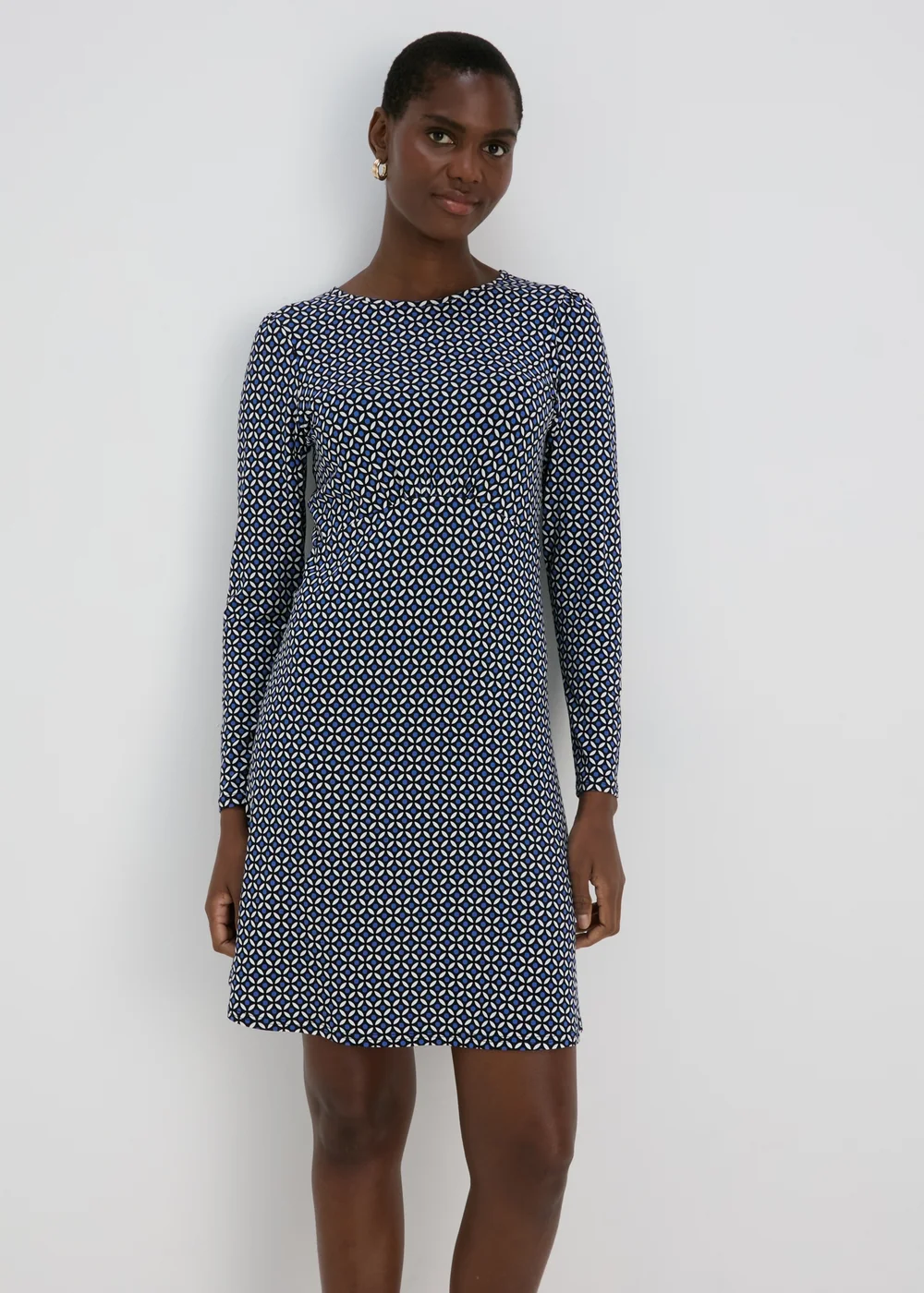 Blue Geo Print Empire Seam Mini Dress - 8 Image 1