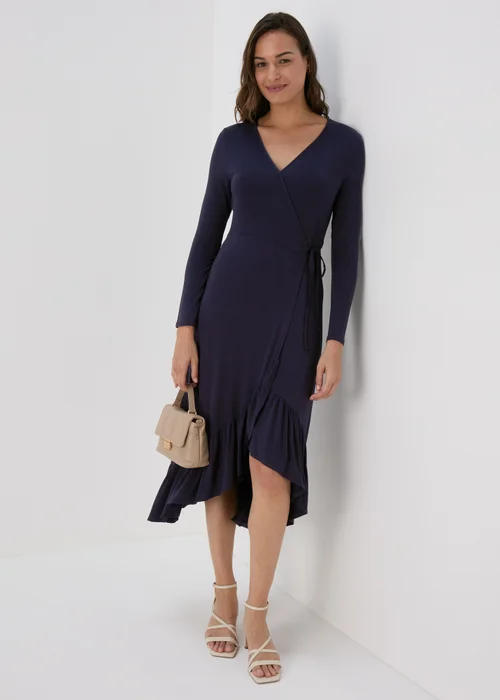 Navy Frill Hem Wrap Dress - 8 Image 4