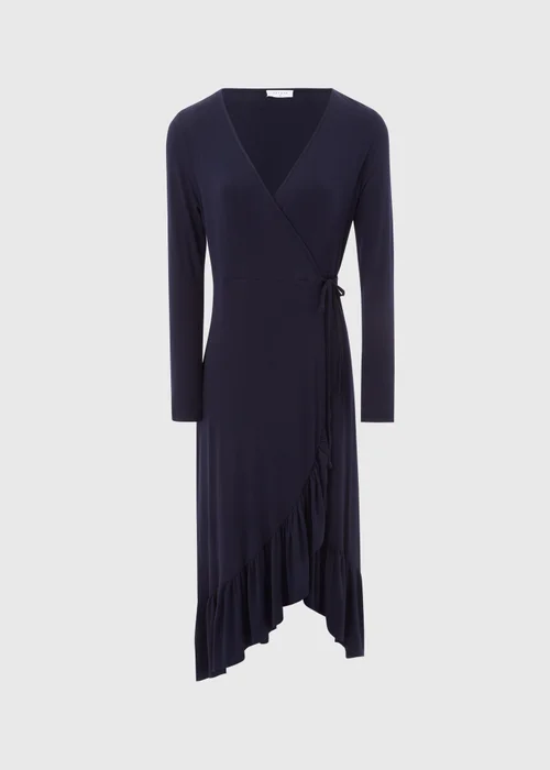 Navy Frill Hem Wrap Dress - 8 Image 5