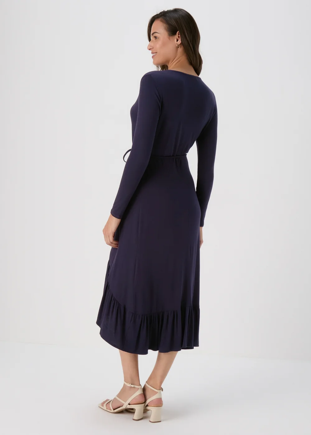 Navy Frill Hem Wrap Dress - 8 Image 2