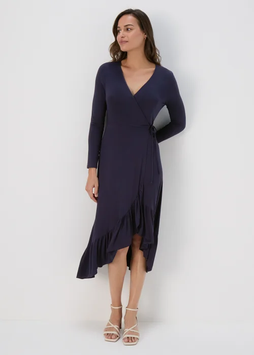 Navy Frill Hem Wrap Dress - 8 Image 1