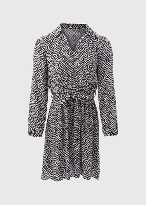 Black Geo Design Mini Shirt Dress - 8 Image 5