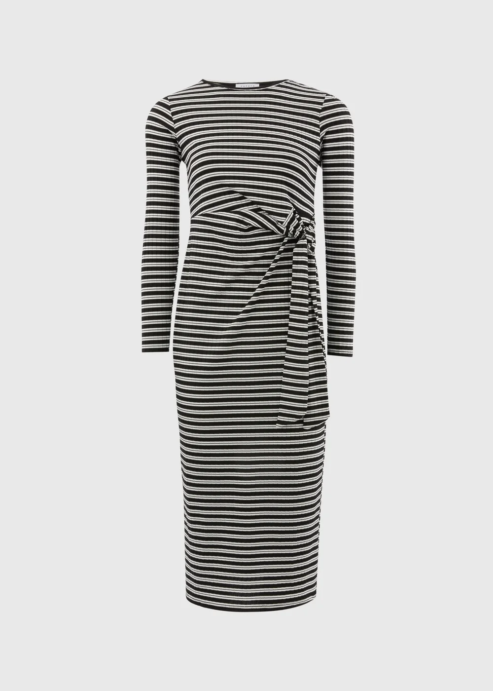 Black Stripe Tie Side Ribbed Midi Dress - 8 Image 5
