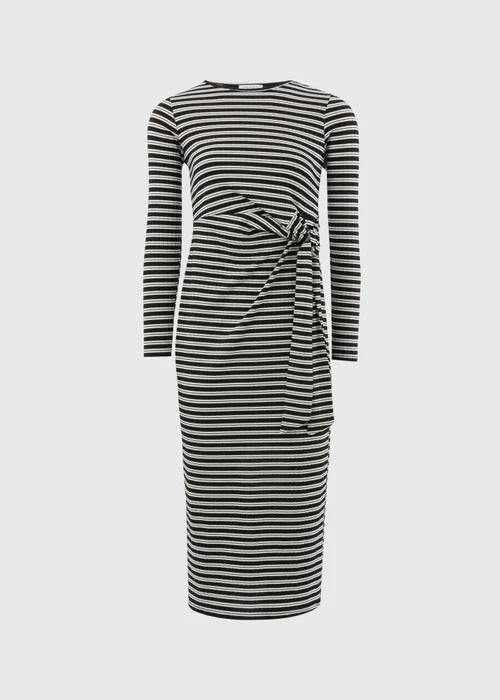 Black Stripe Tie Side Ribbed Midi Dress - 8 Image 5