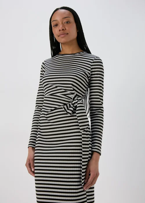 Black Stripe Tie Side Ribbed Midi Dress - 8 Image 1