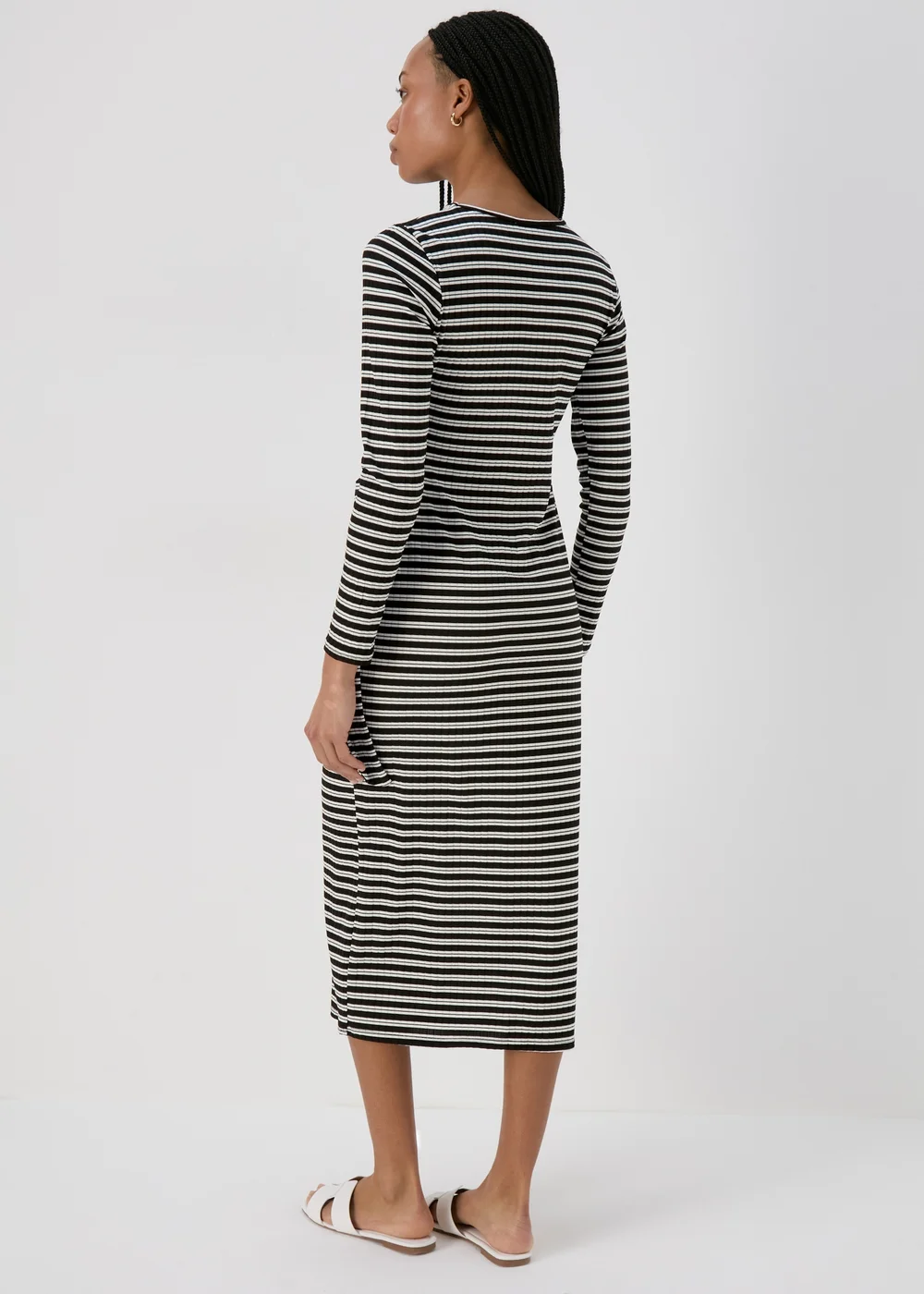 Black Stripe Tie Side Ribbed Midi Dress - 8 Image 2