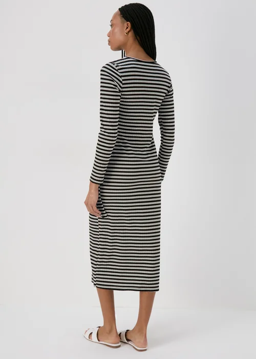 Black Stripe Tie Side Ribbed Midi Dress - 8 Image 2