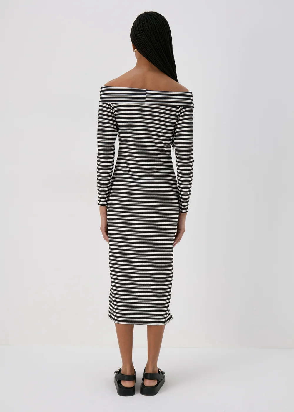 Black Stripe Ribbed Bardot Dress - 8 Image 2