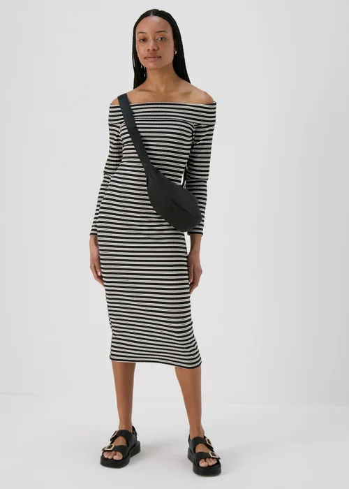 Black Stripe Ribbed Bardot Dress - 8 Image 4