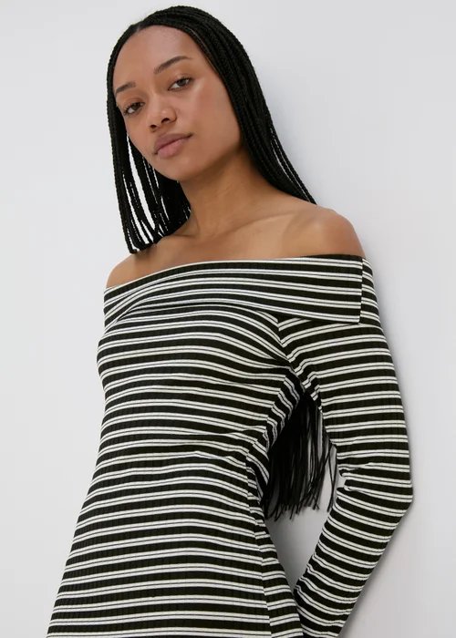 Black Stripe Ribbed Bardot Dress - 8 Image 3
