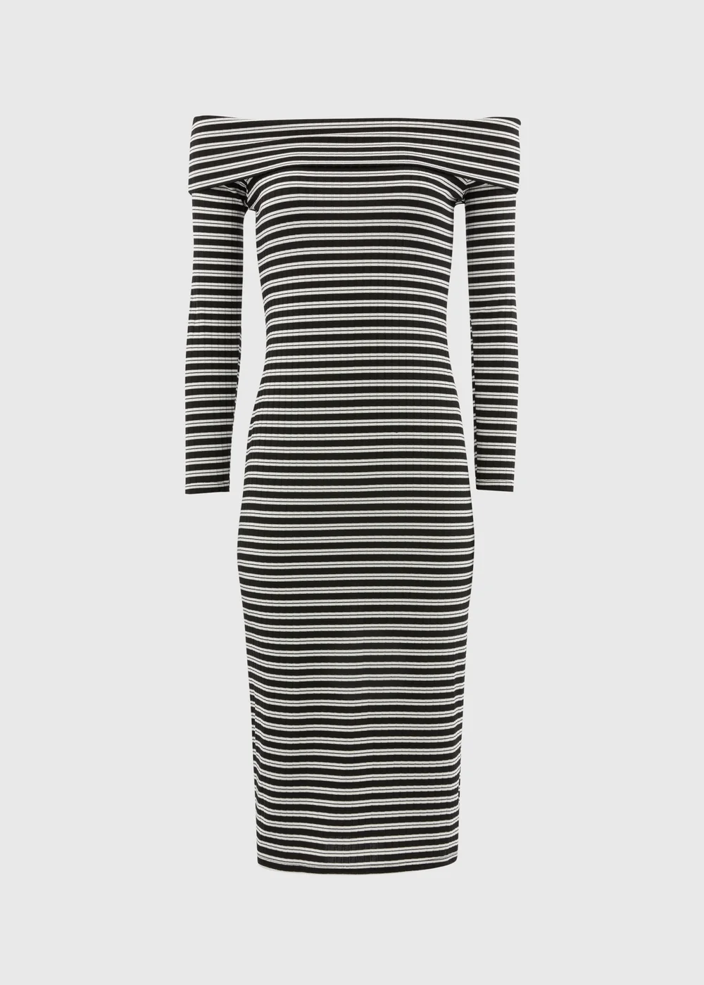 Black Stripe Ribbed Bardot Dress - 8 Image 5