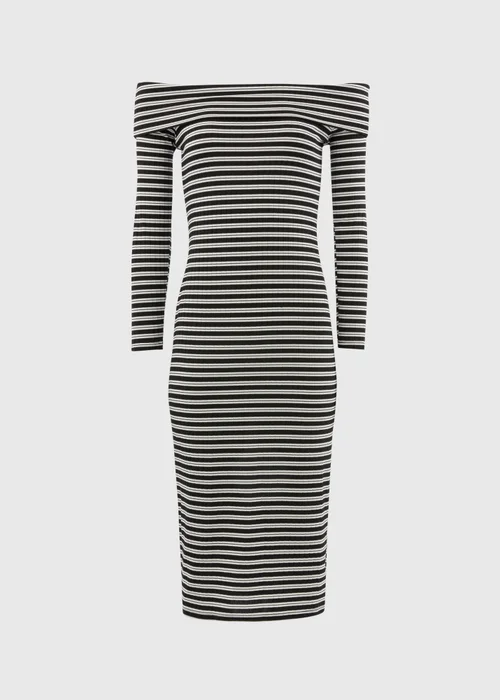 Black Stripe Ribbed Bardot Dress - 8 Image 5