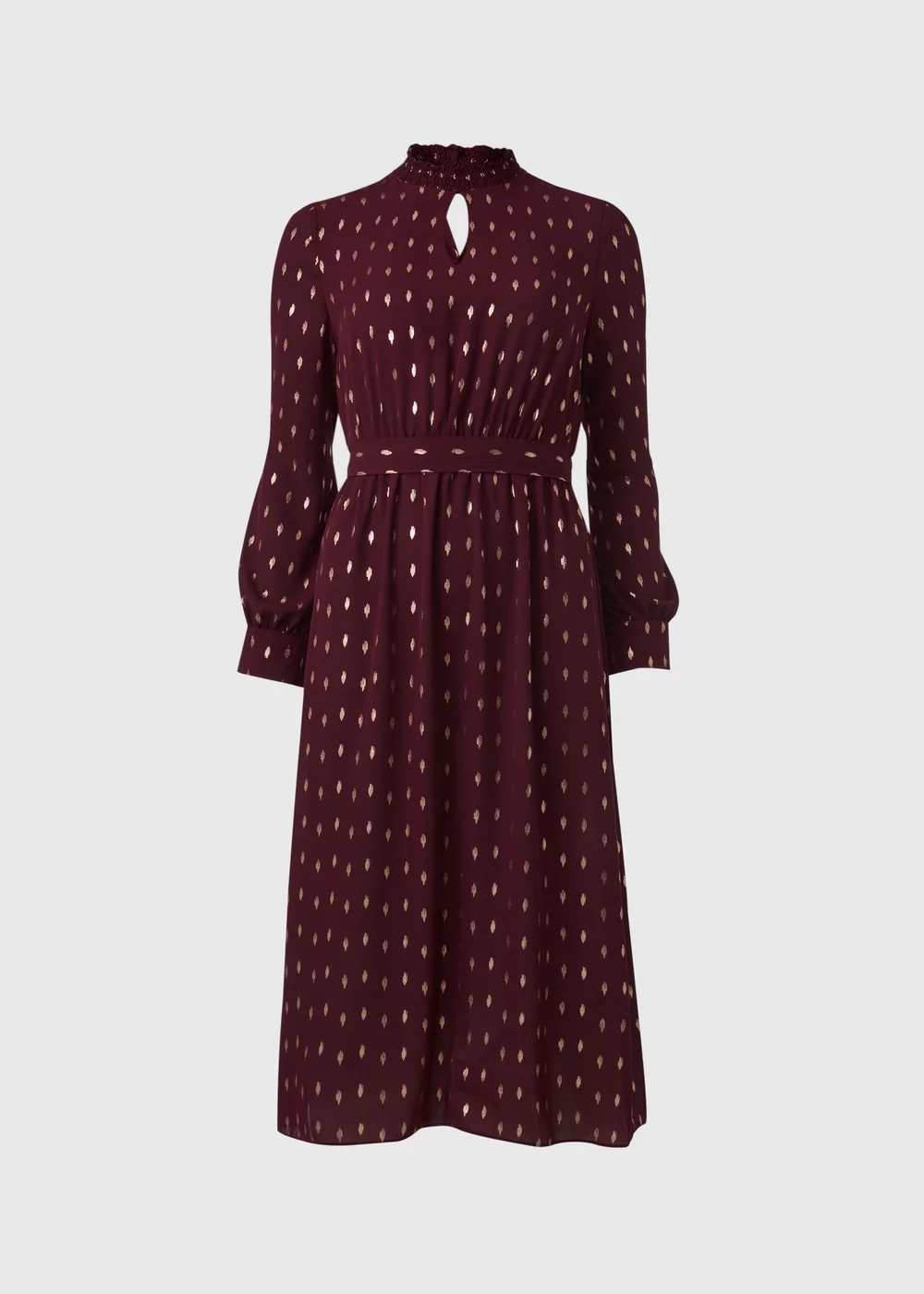 Burgundy Chiffon Belted Midi Dress - 8 Image 5