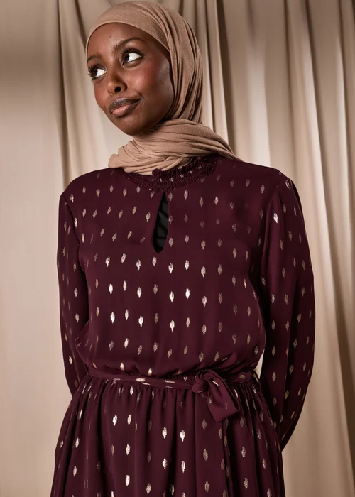 Burgundy Chiffon Belted Midi Dress - 8 Image 3