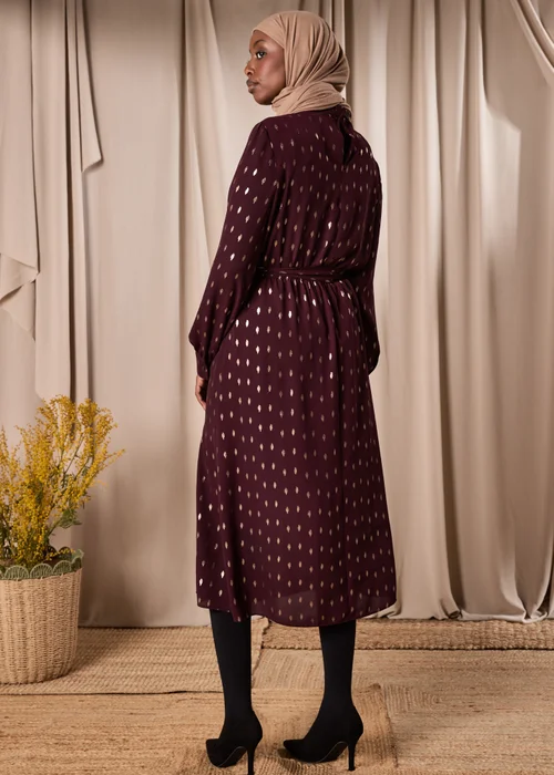 Burgundy Chiffon Belted Midi Dress - 8 Image 2