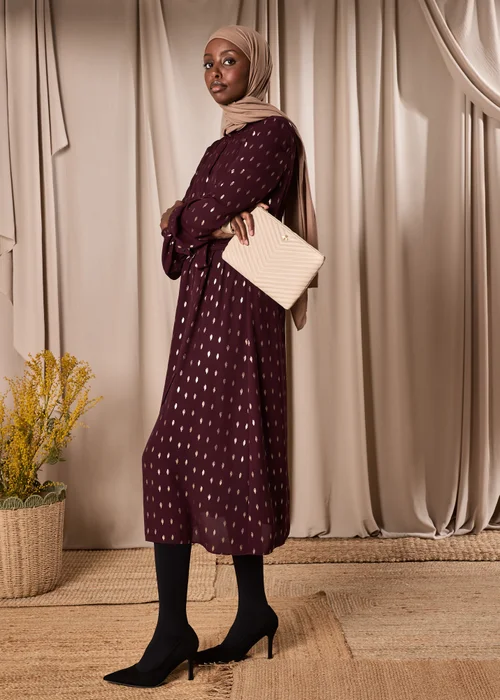 Burgundy Chiffon Belted Midi Dress - 8 Image 4
