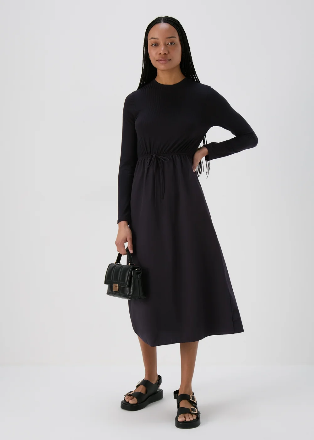 Black Jersey Woven Midi Dress - 8 Image 1