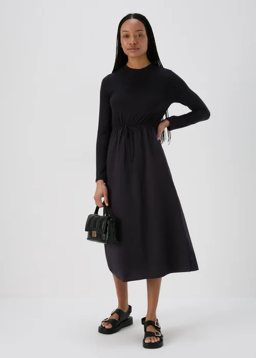 Black Jersey Woven Midi Dress - 8 Image 1