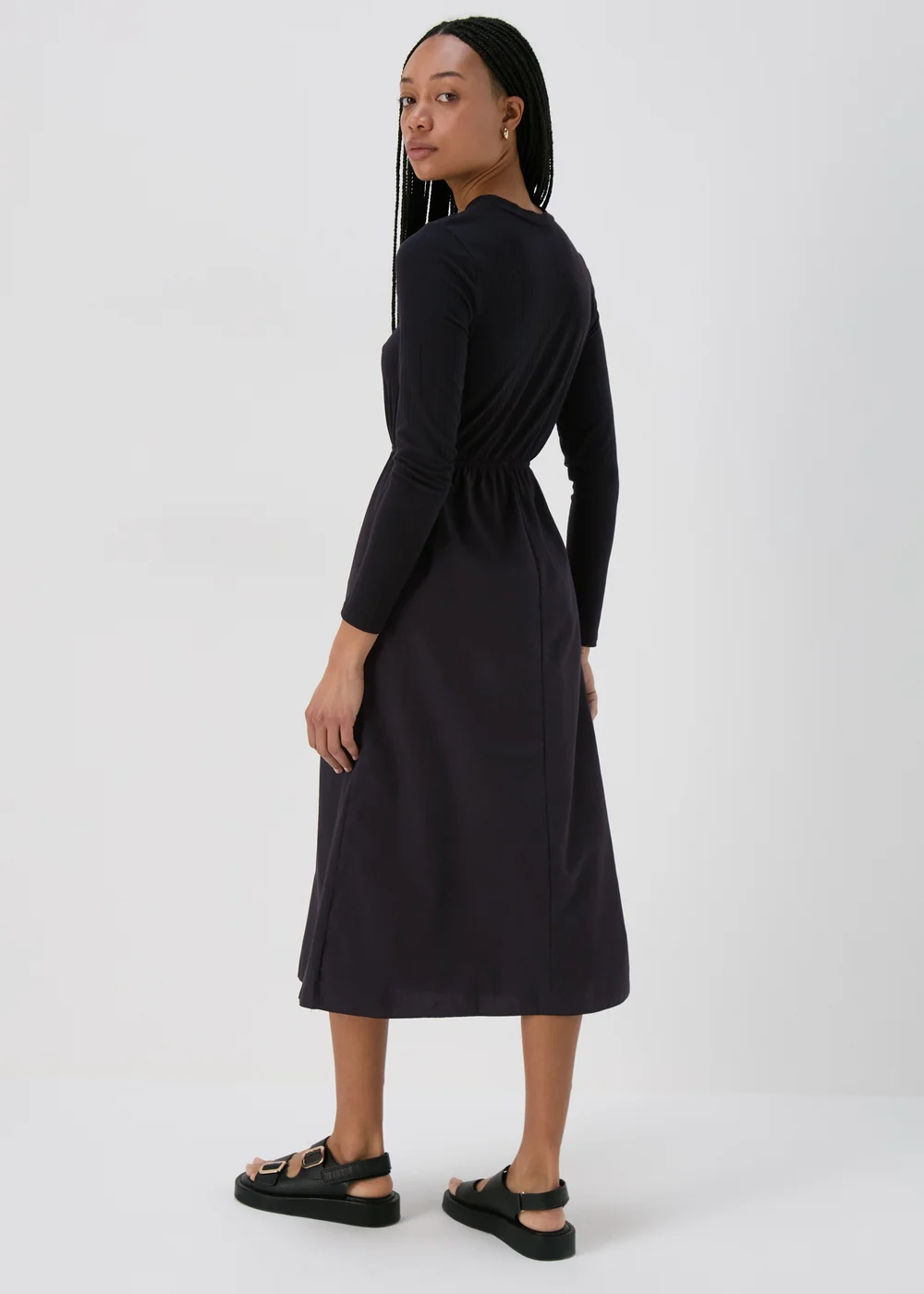 Black Jersey Woven Midi Dress - 8 Image 2