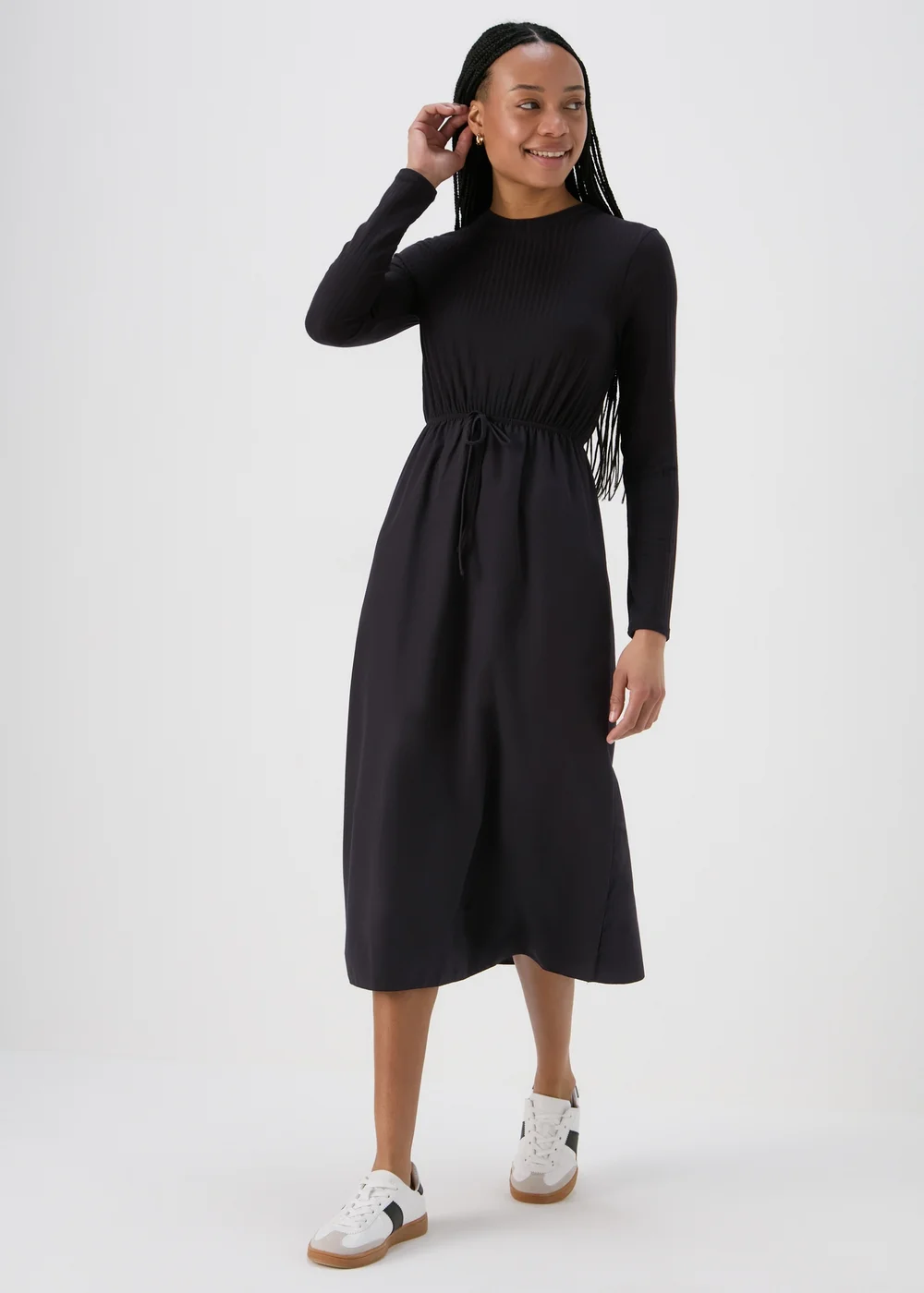 Black Jersey Woven Midi Dress - 8 Image 4