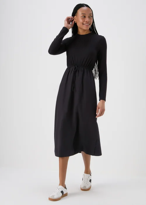 Black Jersey Woven Midi Dress - 8 Image 4