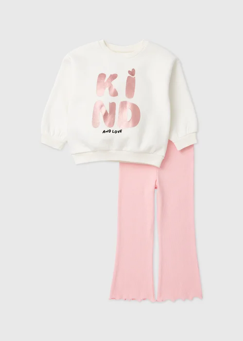 Girls Cream Foil Sweatshirt & Flare Trousers Set (1-7yrs) - 1-1.5 Yrs Image 1