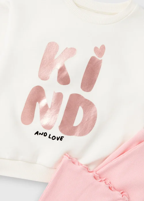 Girls Cream Foil Sweatshirt & Flare Trousers Set (1-7yrs) - 1-1.5 Yrs Image 2