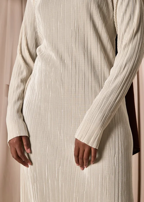Cream Plisse Column Dress - 8 Image 4