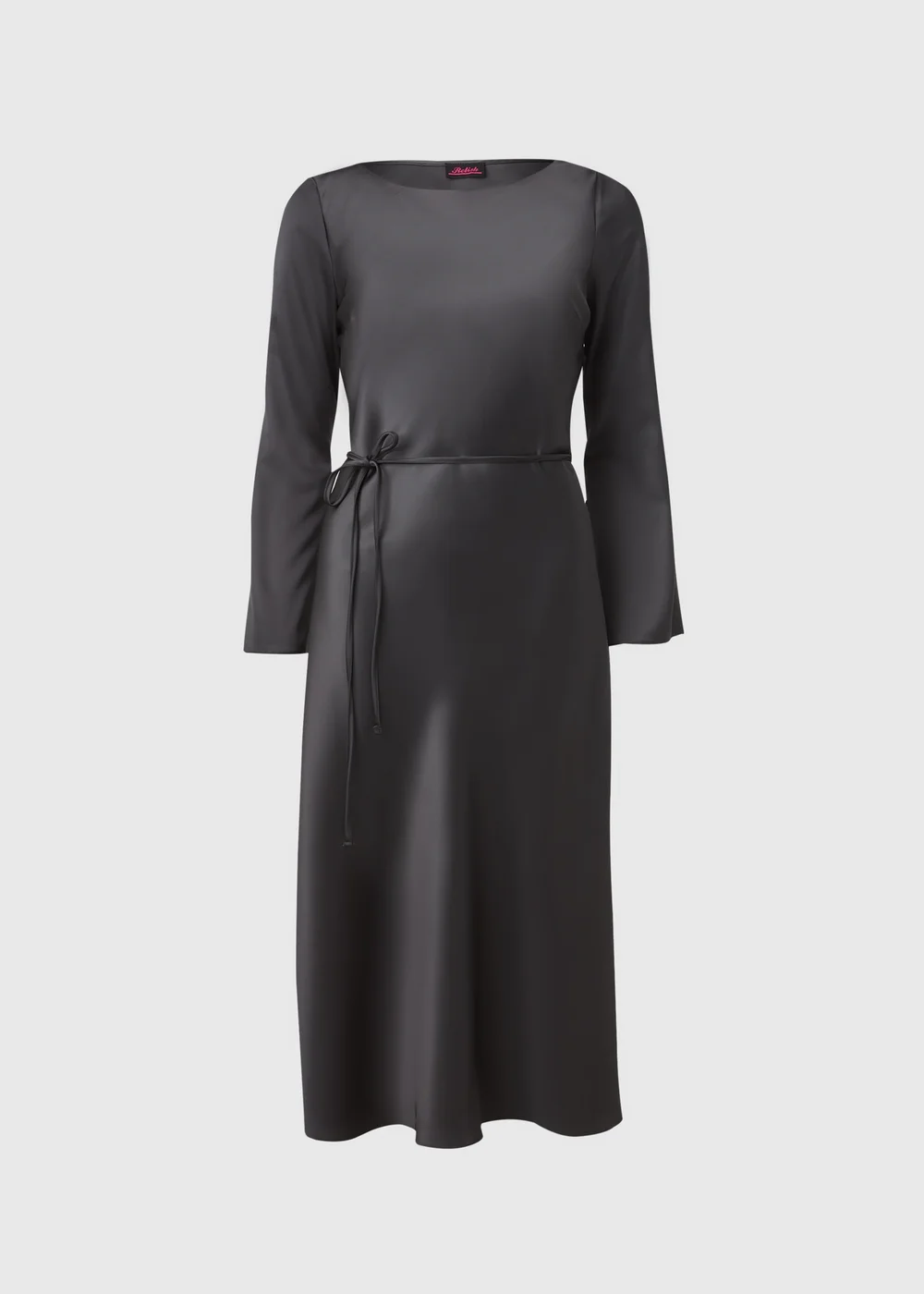 Grey Satin Belted Midi Dress - 8 Image 5
