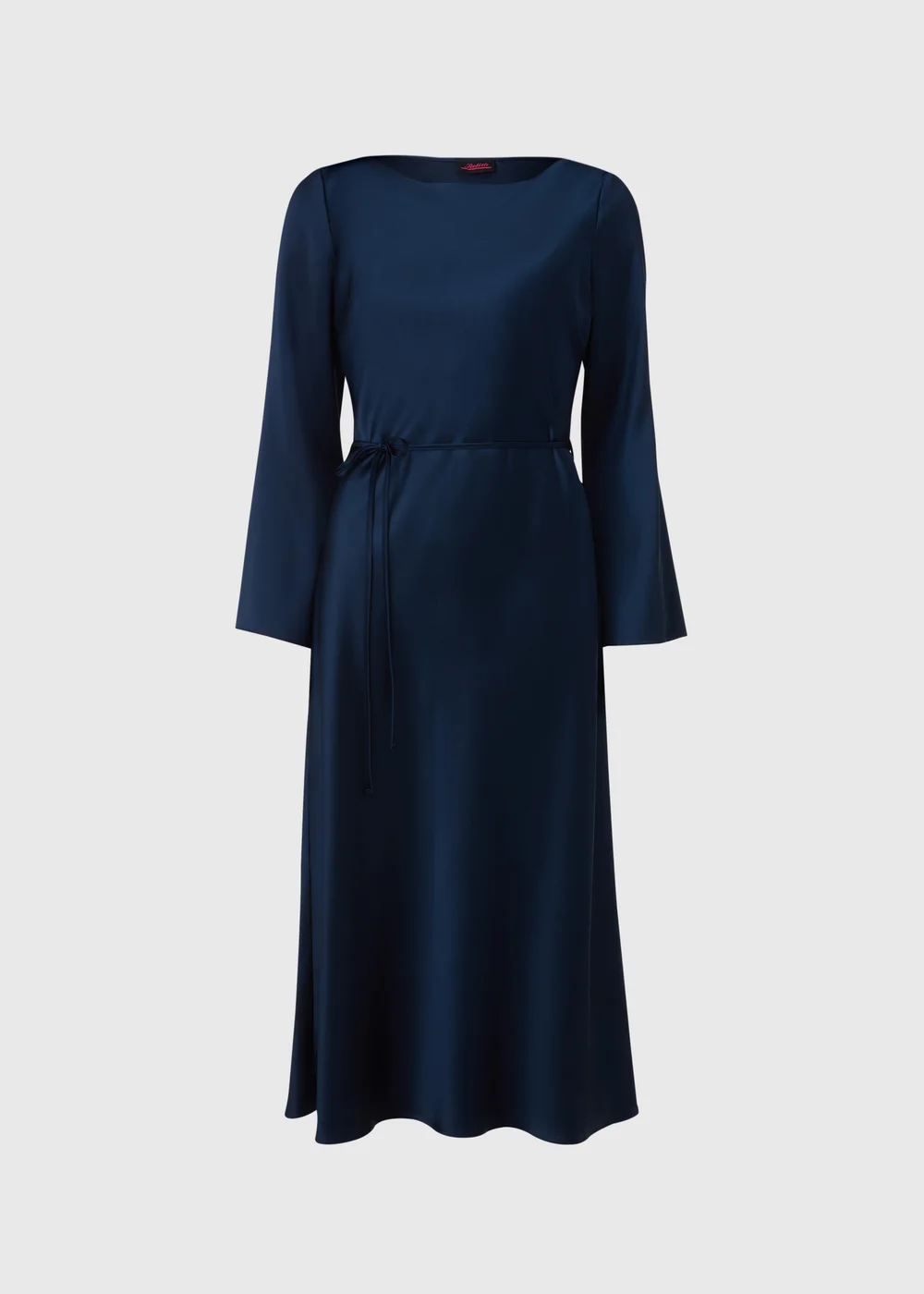 Navy Satin Belted Midi Dress - 8 Image 5