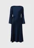 Navy Satin Belted Midi Dress - 8 Image 5