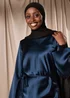 Navy Satin Belted Midi Dress - 8 Image 3