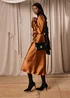 Rust Satin Belted Midi Dress - 8 Image 4