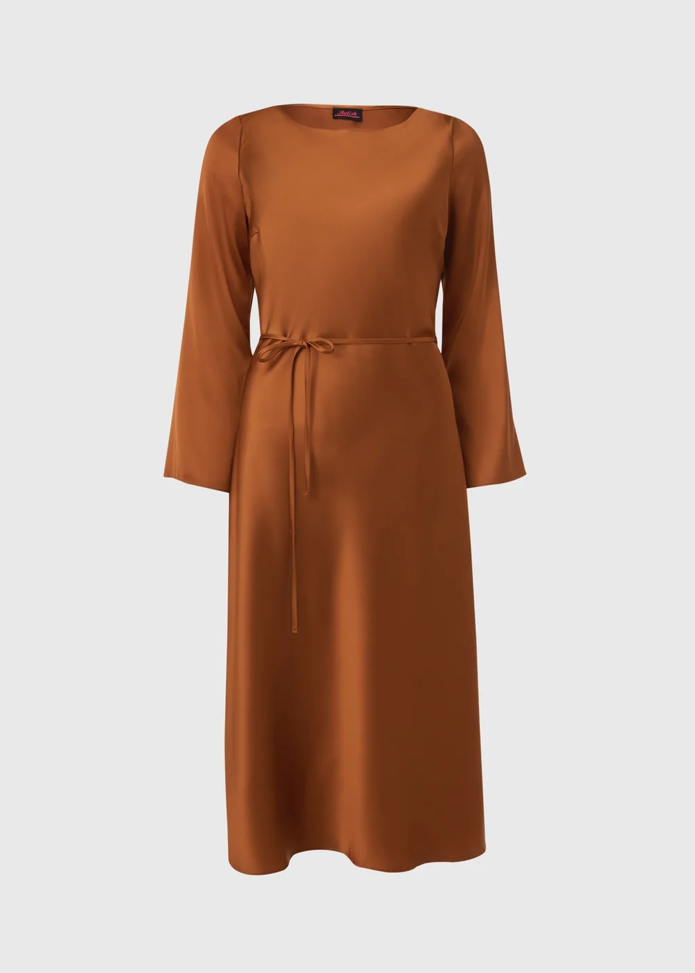 Rust Satin Belted Midi Dress - 8 Image 5