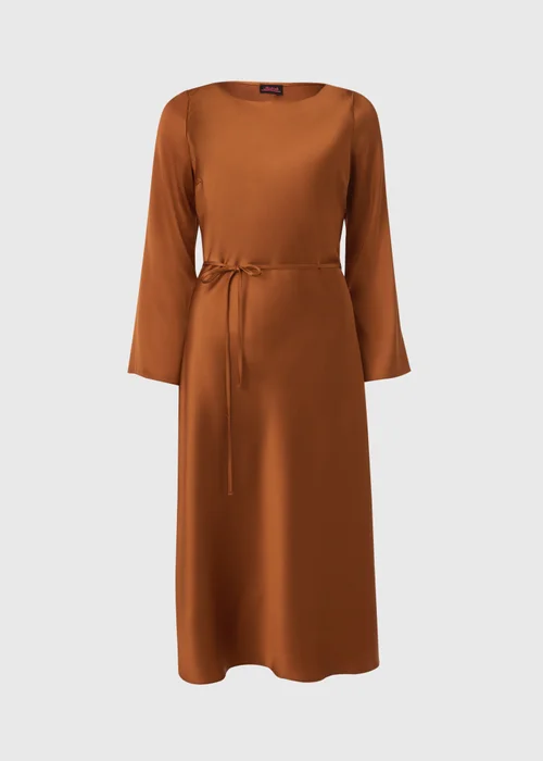 Rust Satin Belted Midi Dress - 8 Image 5