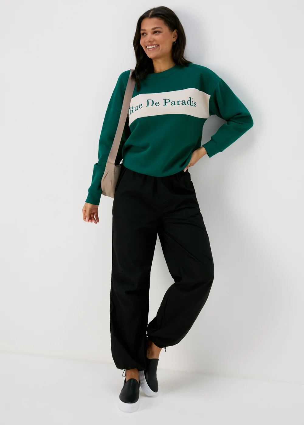 Green Embroidered Slogan Sweatshirt - S Image 4