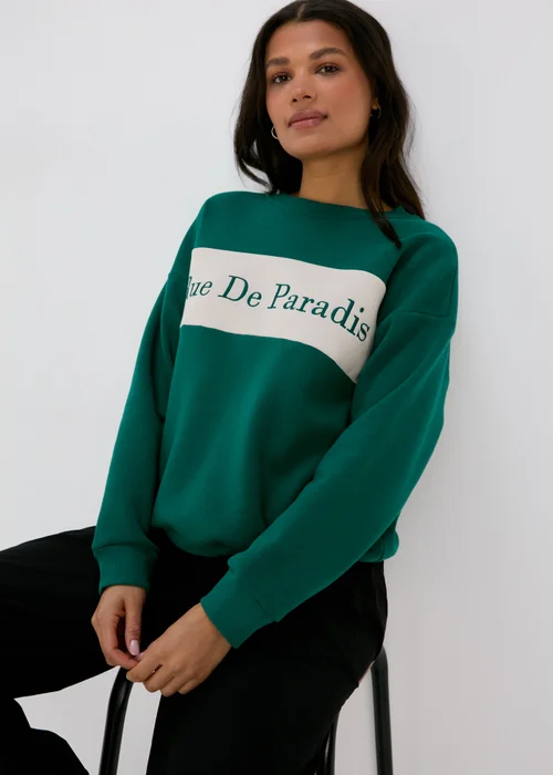 Green Embroidered Slogan Sweatshirt - S Image 3