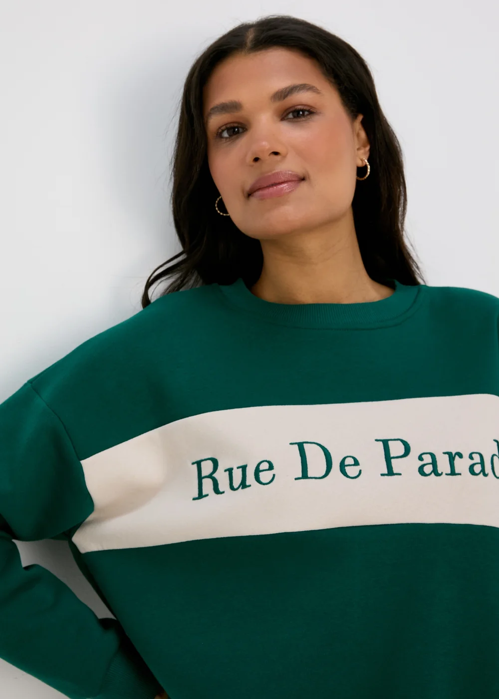 Green Embroidered Slogan Sweatshirt - S Image 1