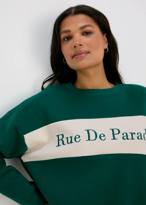 Green Embroidered Slogan Sweatshirt - S Image 1